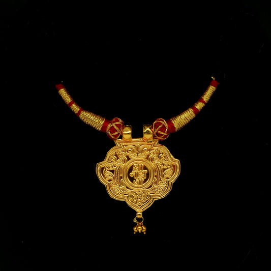 22kt yellow gold handmade vintage antique traditional "Ram nami" adjustable necklace, idol shrinath ji pendant gorgeous jewelry set72 - TRIBAL ORNAMENTS