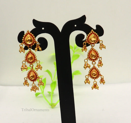 22Kt yellow gold handmade Vintage antique tussi design earring, gorgeous brides gifting stud earring drop dangle wedding jewelry ear130 - TRIBAL ORNAMENTS