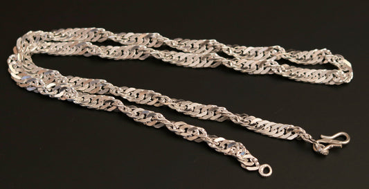 24 inches long handmade solid sterling silver gorgeous cuban link chain necklace, excellent gifting daily use jewelry from india ch74 - TRIBAL ORNAMENTS