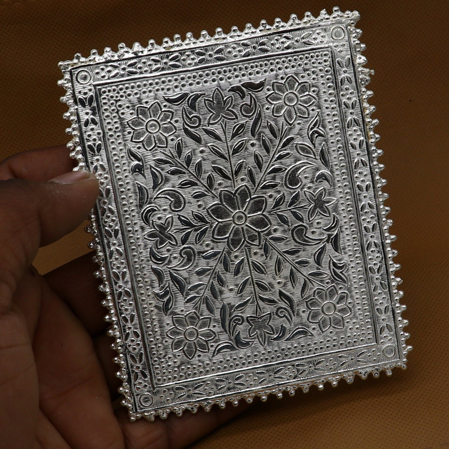 3.5"x4.5" Vintage design Sterling silver handmade customize small rectangle shape table/bazot/chouki, excellent home puja utensils su1265 - TRIBAL ORNAMENTS