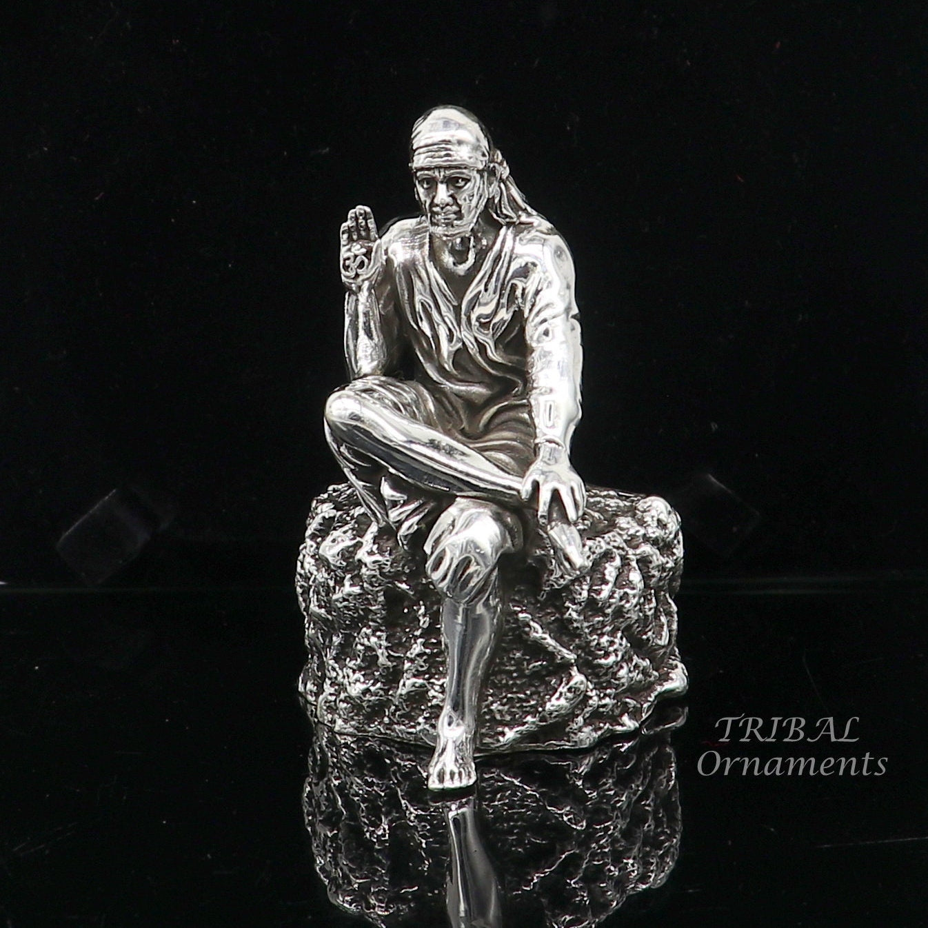3" 925 sterling silver handmade Divine Hindu idol deity Sai Baba statue murti divine Statue Sculpture figurine puja article gifting art576 - TRIBAL ORNAMENTS