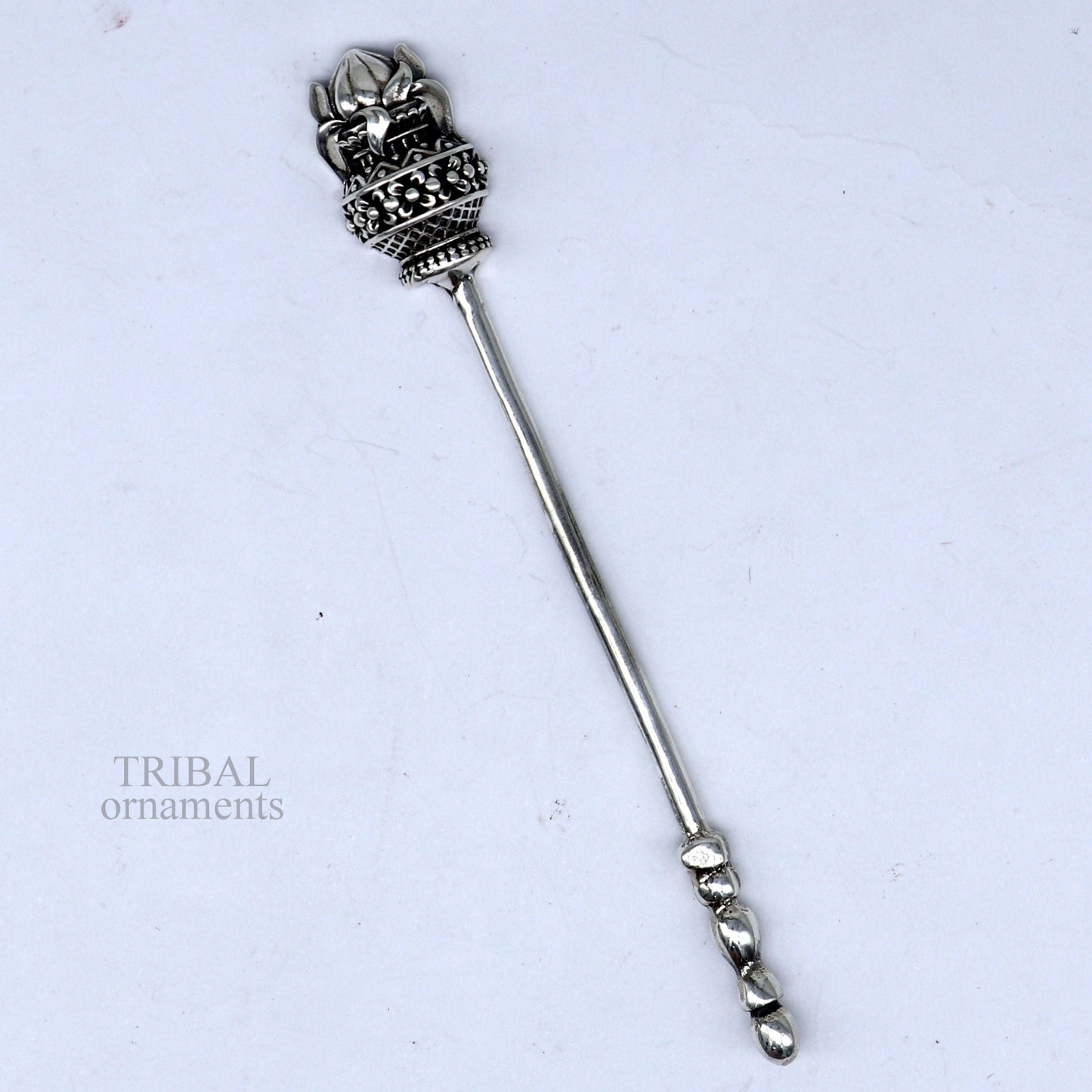 Handmade 3-inch solid 925 sterling silver kumkum sticks, eyeliner, kajal, surma for brides in vintage style.