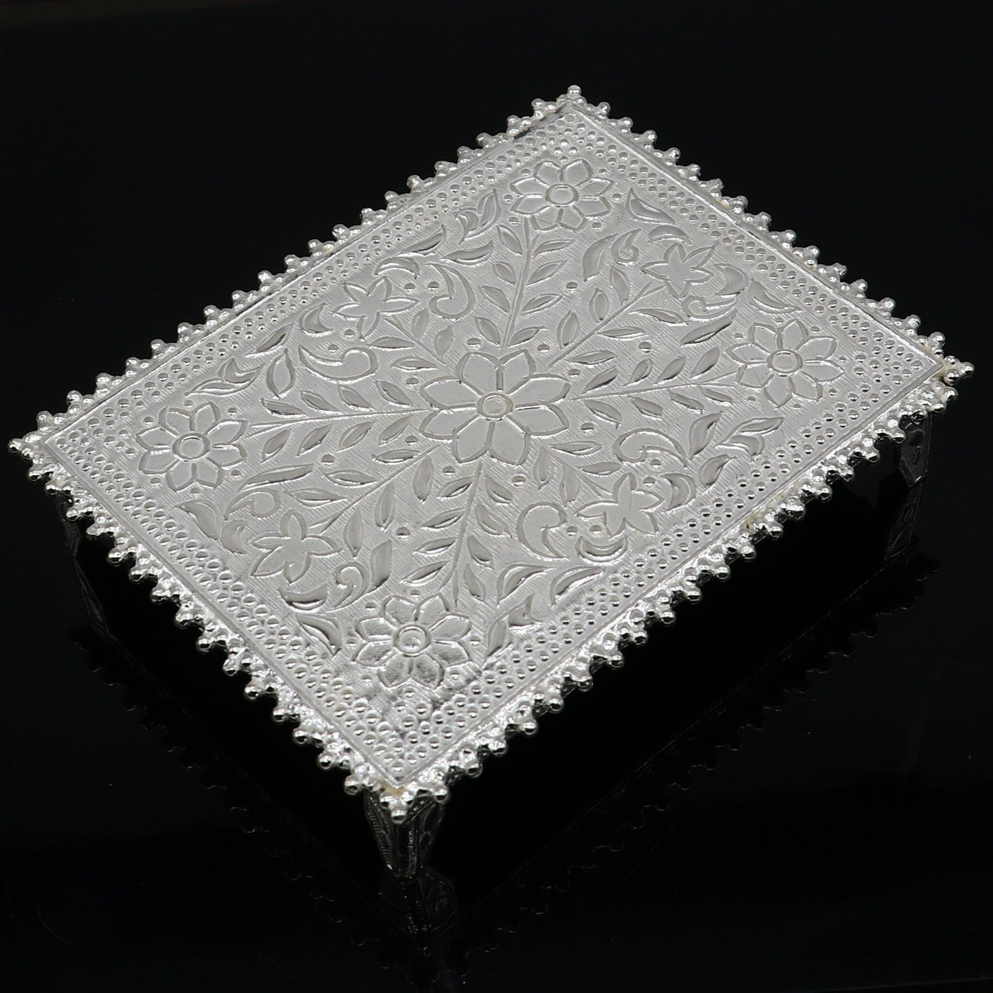 3"x4" Vintage design Sterling silver handmade customize small rectangle shape table/bazot/chouki, excellent home puja utensils su1264 - TRIBAL ORNAMENTS