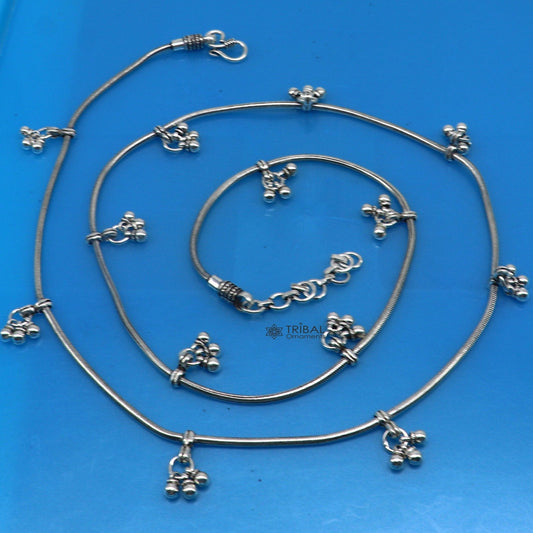 32" to 34" 925 sterling silver snake chain with hanging drops waist chain, belly chain wedding saree chain belly dance tribal jewelry wch27 - TRIBAL ORNAMENTS