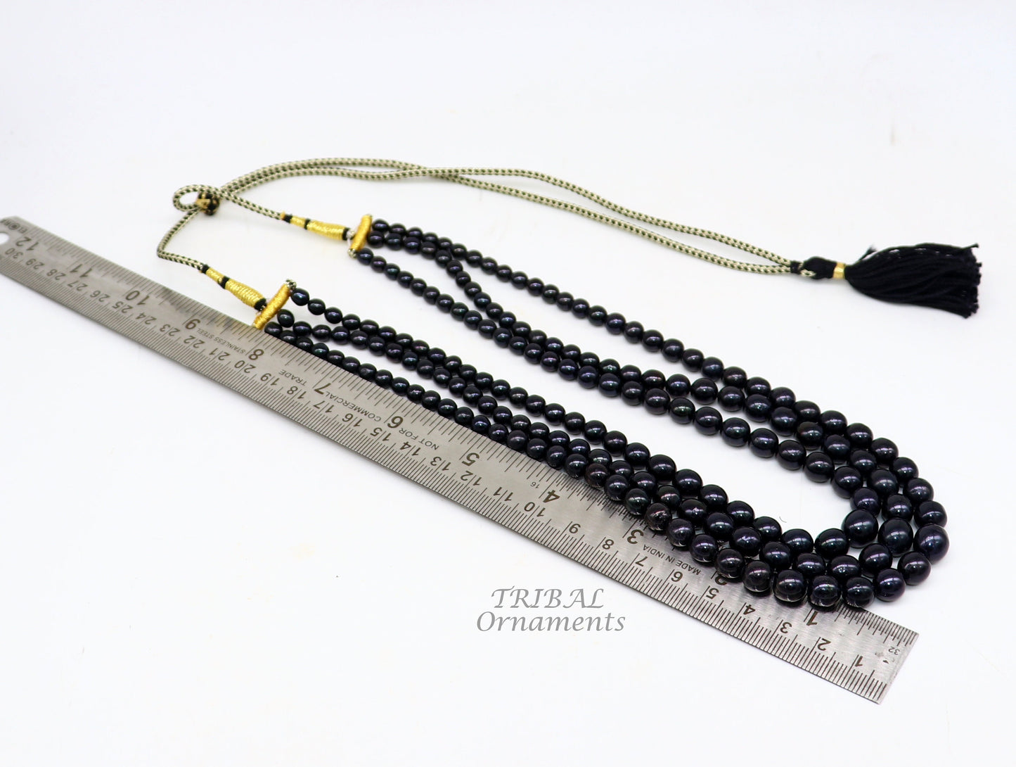Freshwater pearl layered necklace set with 4-9mm pearls, ideal for wedding or daily wear, by TRIBAL ORNAMENTS.