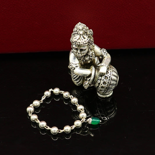4" inches long handmade sterling silver beaded bracelet or necklace for baby krishna figurine or sculpture, best puja tulsi neckace sbr223 - TRIBAL ORNAMENTS