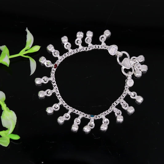 5.2" Inches long sterling silver handmade gorgeous charm baby anklets, excellent hanging noisy bells kids customized kids jewelry ank240 - TRIBAL ORNAMENTS