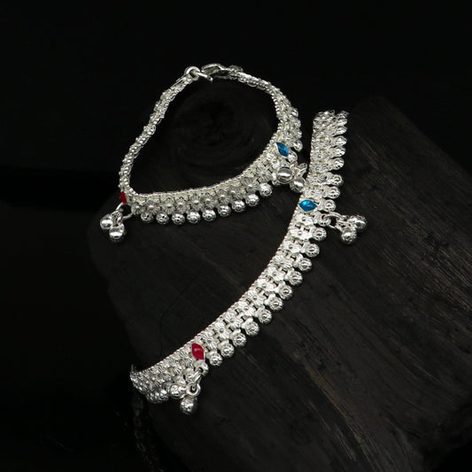 5.5" inches Sterling silver customized amazing silver ankle bracelet new born baby anklets Jingling charm anklets foot jewelry ank276 - TRIBAL ORNAMENTS