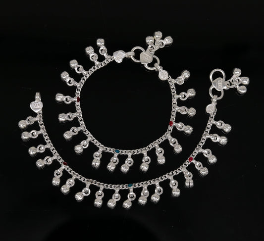 5.8" Inches long sterling silver handmade gorgeous charm baby anklets, excellent hanging noisy bells kids customized kids jewelry ank241 - TRIBAL ORNAMENTS