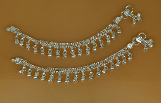 5" inches long handmade solid sterling silver new born baby kids ankle bracelet customized charm bracelet unisex baby jewelry ank236 - TRIBAL ORNAMENTS