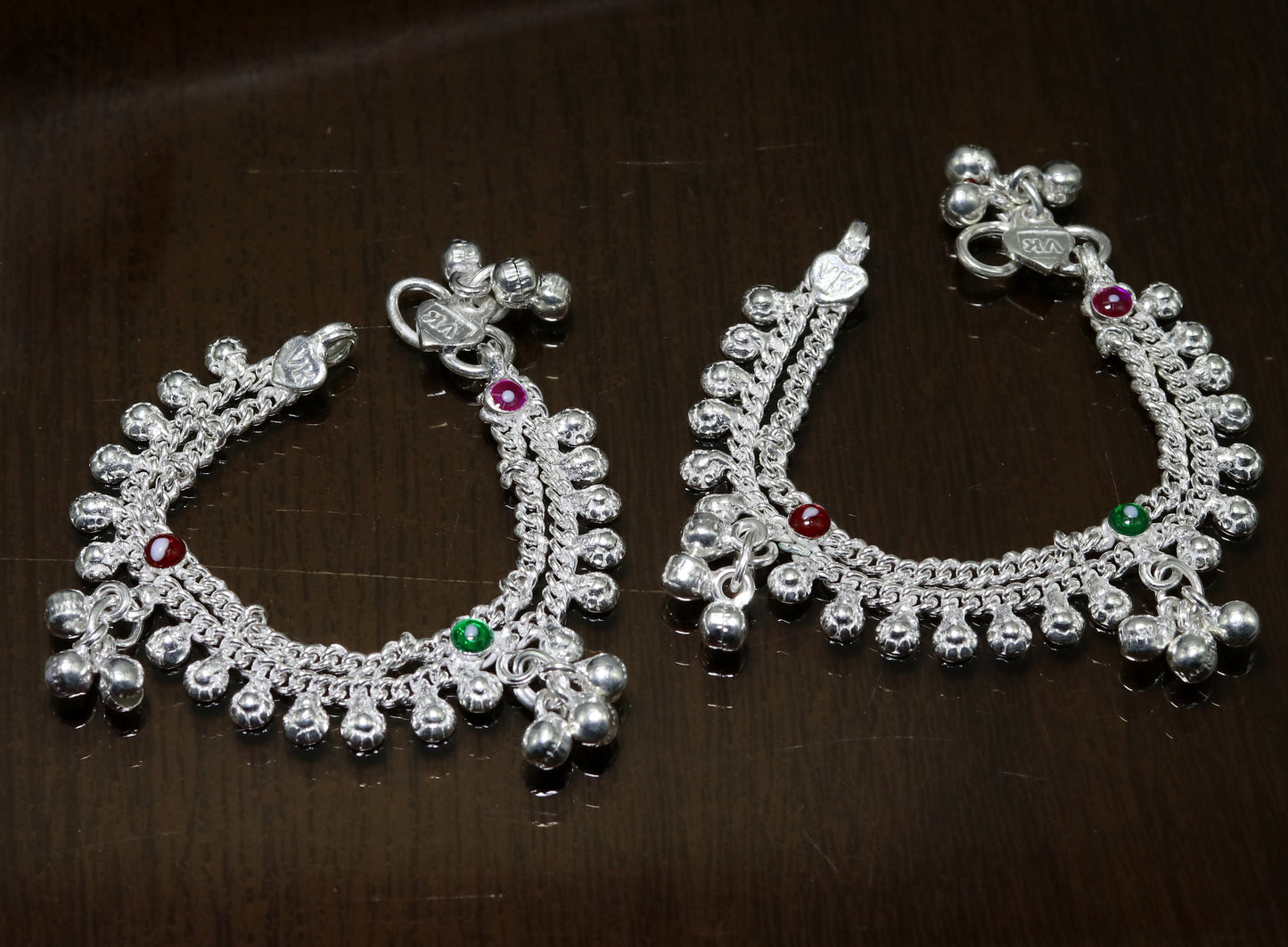 5" inches Sterling silver double chain chain ankle bracelet new born baby anklet jingling noisy sound bells charm anklets jewelry ank196 - TRIBAL ORNAMENTS