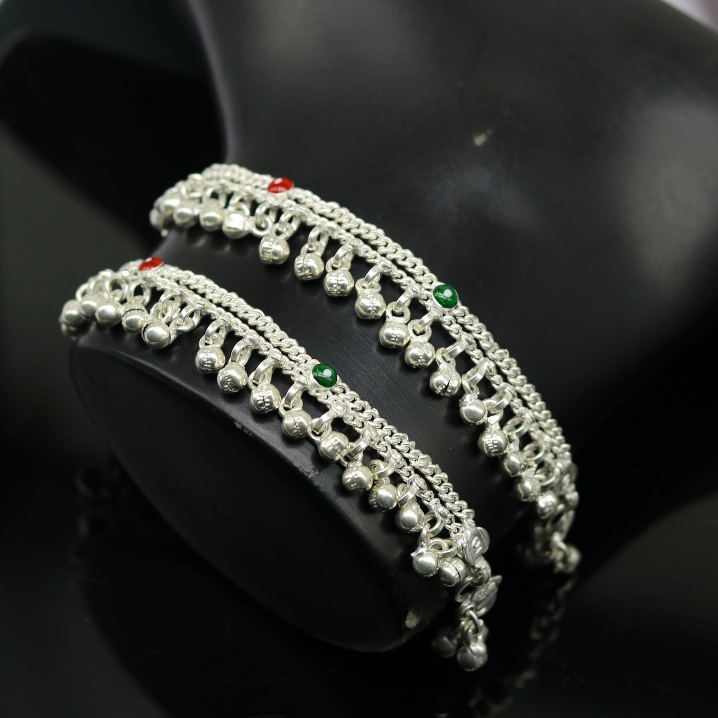 5" new born baby charming anklets bracelet, double chain jingle bells ankle bracelet, unisex gifting kids jewelry, plan shiny jewelry ank258 - TRIBAL ORNAMENTS