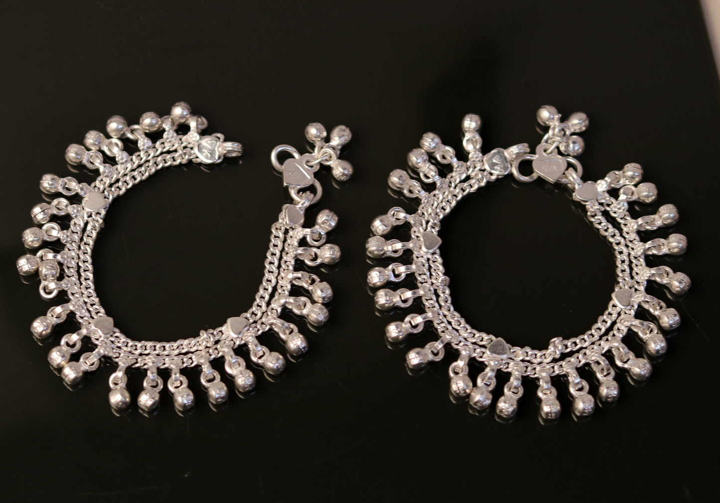 6.0" Sterling silver handmade baby ankle bracelet, amazing noisy jingle bells, charm anklets foot bracelet belly dance jewelry ank170. - TRIBAL ORNAMENTS