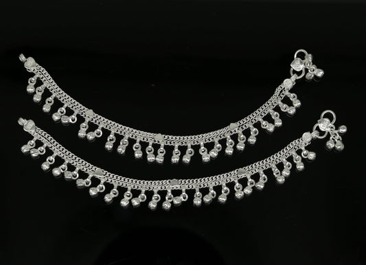 6.2" Sterling silver handmade baby anklet charm ankle bracelet, fabulous hanging noisy bells, excellent unisex baby foot bracelet ank238 - TRIBAL ORNAMENTS
