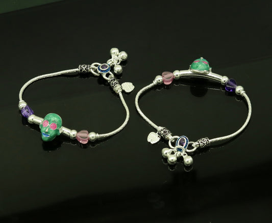 6.5" inches long Handmade solid silver gorgeous baby ankle bracelet, excellent unisex kids hip-hop style customized anklets nank200 - TRIBAL ORNAMENTS