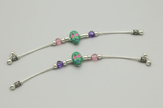 Handmade solid silver baby ankle bracelet with unisex hip-hop style, 6.5 inches long, featuring intricate tribal ornament design.