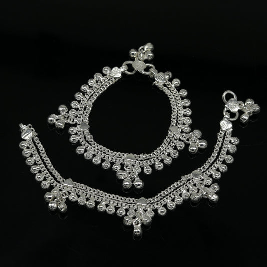 6.5" long Heavy trendy stylish baby anklets bracelet, double chain jingling belly ankle bracelet, personalized gifting kids jewelry ank255 - TRIBAL ORNAMENTS