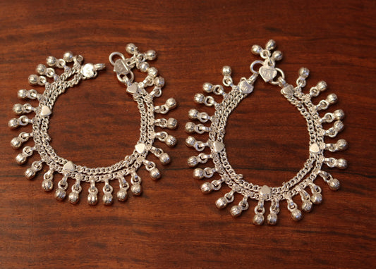 6.5" Sterling silver handmade baby ankle bracelet, amazing noisy jingle bells, charm anklets foot bracelet belly dance jewelry india ank171 - TRIBAL ORNAMENTS
