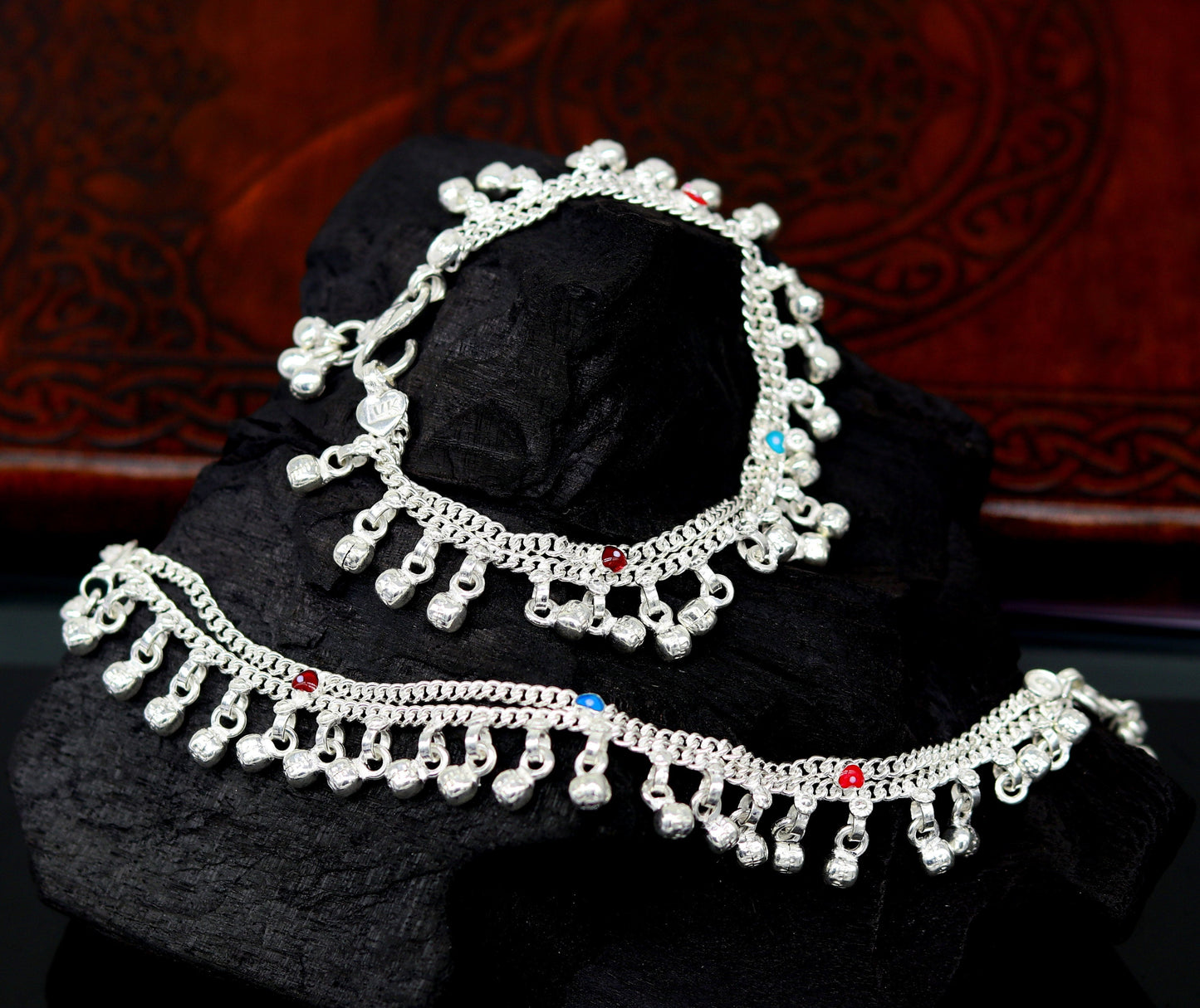 6" exclusive fancy stylish baby anklets bracelet, double chain jingling belly ankle bracelet, unisex gifting kids fashion jewelry ank263 - TRIBAL ORNAMENTS