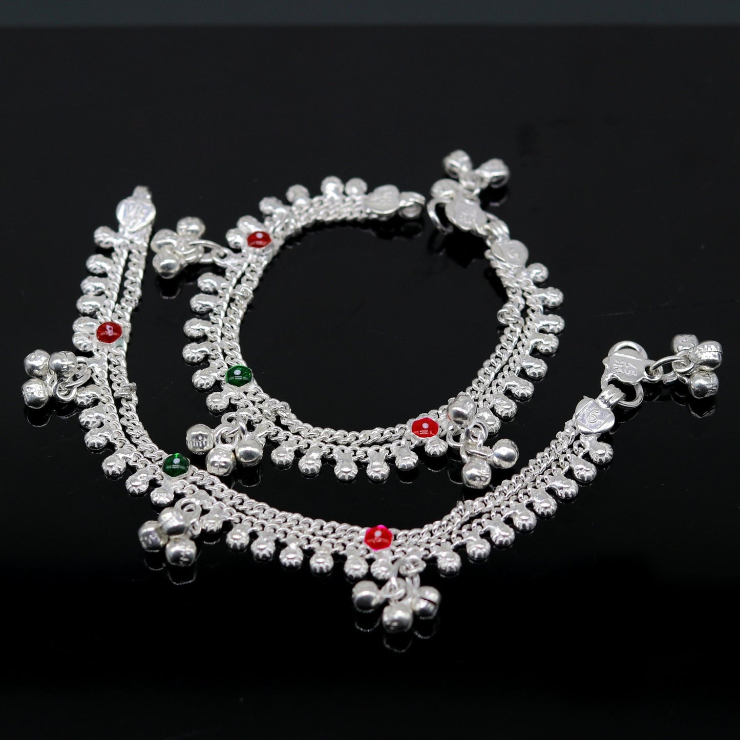 6" fancy stylish baby anklets bracelet, double chain jingle bells ankle bracelet, unisex gifting kids jewelry, new born baby jewelry ank257 - TRIBAL ORNAMENTS