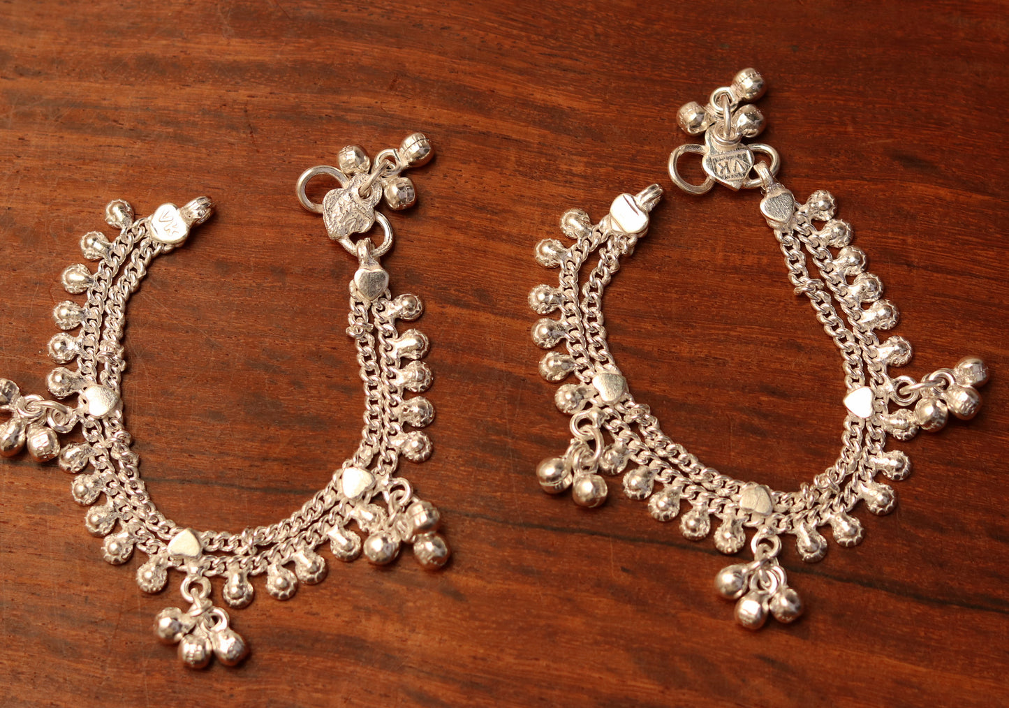 6" handmade solid silver baby jingling anklet charm ankle bracelet, pretty hanging noisy bells, excellent unisex baby foot bracelet ank195 - TRIBAL ORNAMENTS