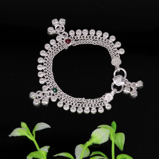 6" handmade solid sterling silver baby kids ankle bracelet unisex new born baby anklet foot bracelet customized charm bracelet ank225 - TRIBAL ORNAMENTS