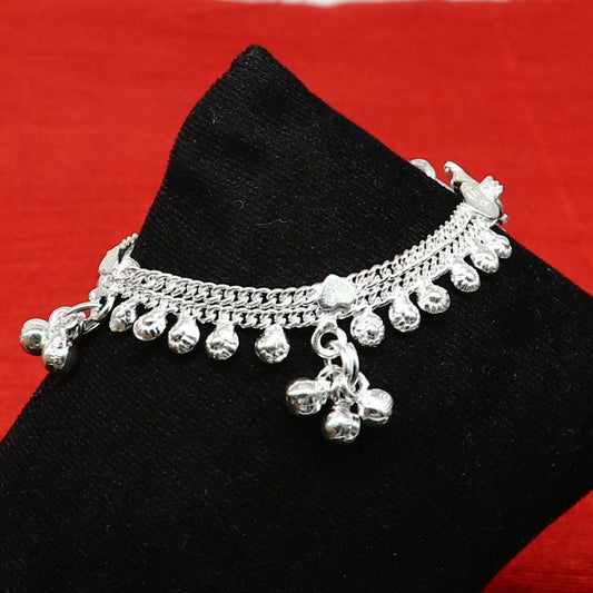 6" inch handmade solid sterling silver baby kids ankle bracelet unisex baby anklet foot bracelet customized charm kids bracelet ank421 - TRIBAL ORNAMENTS