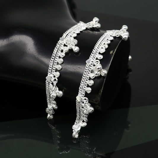 Sterling silver handmade 6-inch unisex baby ankle bracelet with customized charm, suitable for kids, by TRIBAL ORNAMENTS.