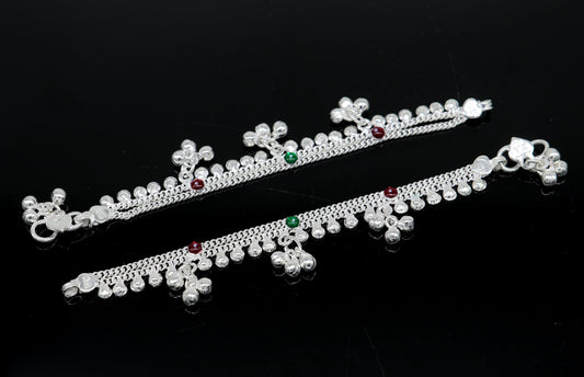 6" inches handmade solid sterling silver baby kids ankle bracelet unisex baby anklet foot bracelet customized charm noisy bracelet ank415 - TRIBAL ORNAMENTS