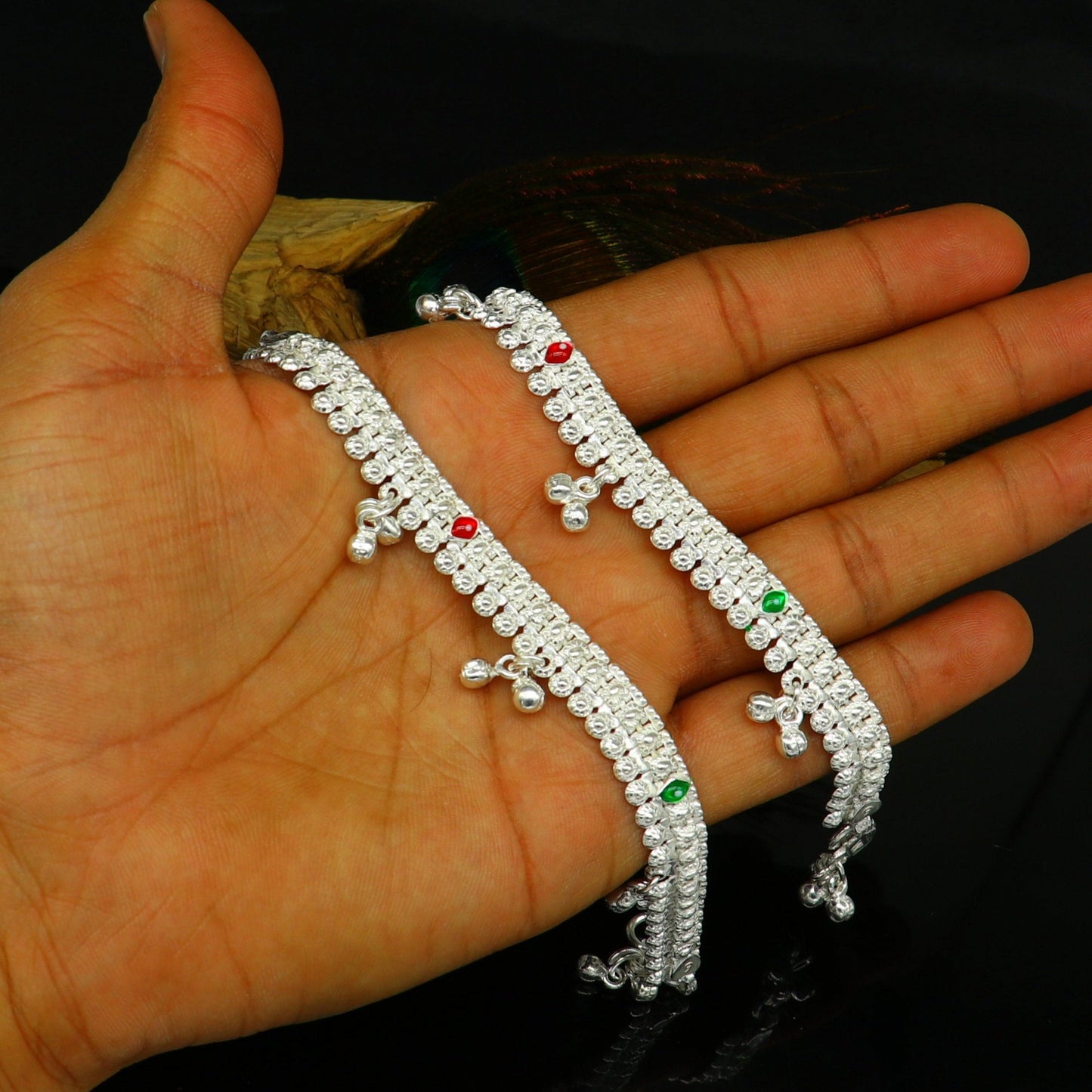 6" inches Sterling silver customized silver ankle bracelet new born baby anklets Jingling charm anklets foot fancy stylish jewelry ank277 - TRIBAL ORNAMENTS