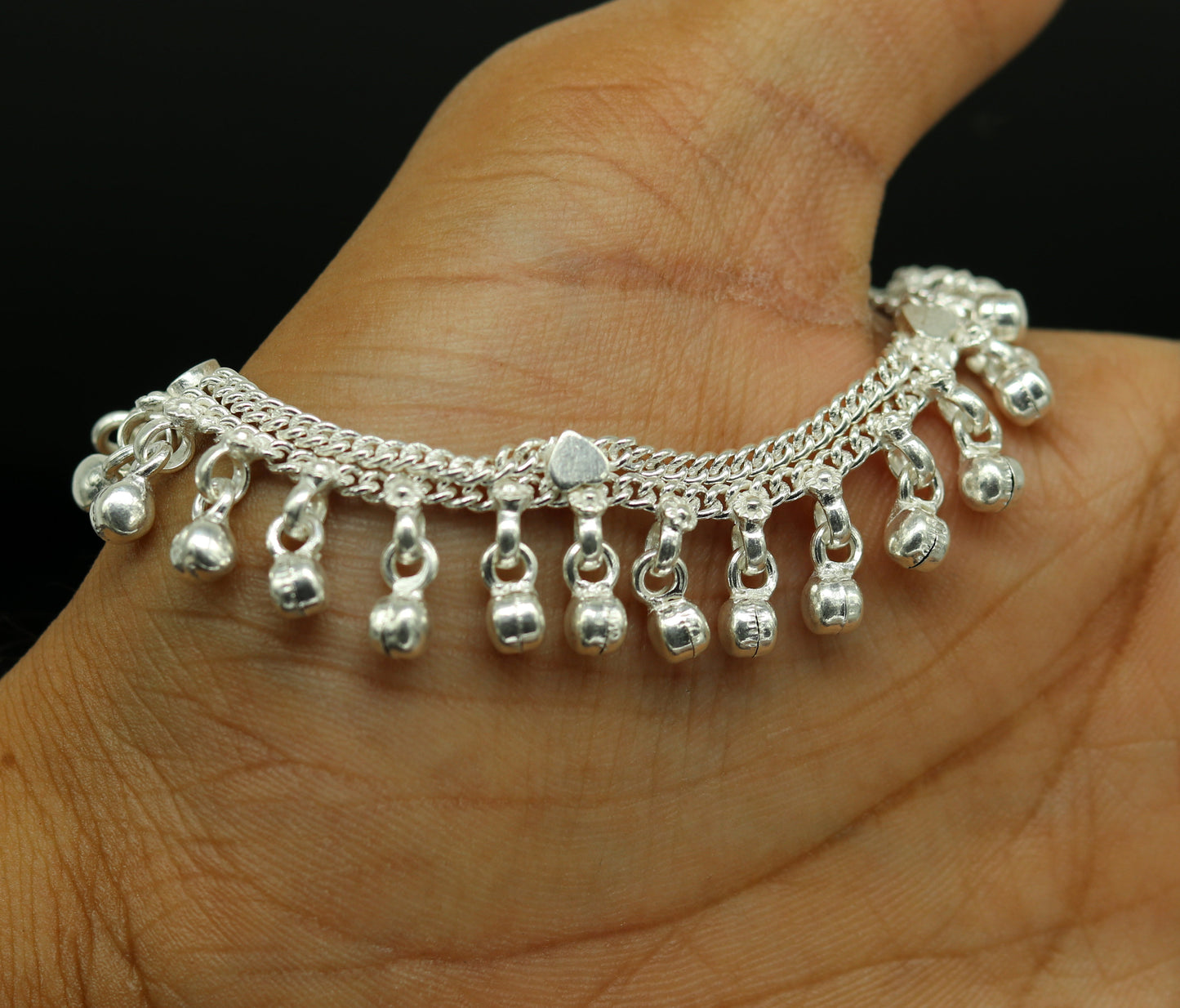 6" long Sterling silver handmade amazing silver ankle bracelet baby anklet noisy sound charm customized anklet personalized gifting ank215 - TRIBAL ORNAMENTS