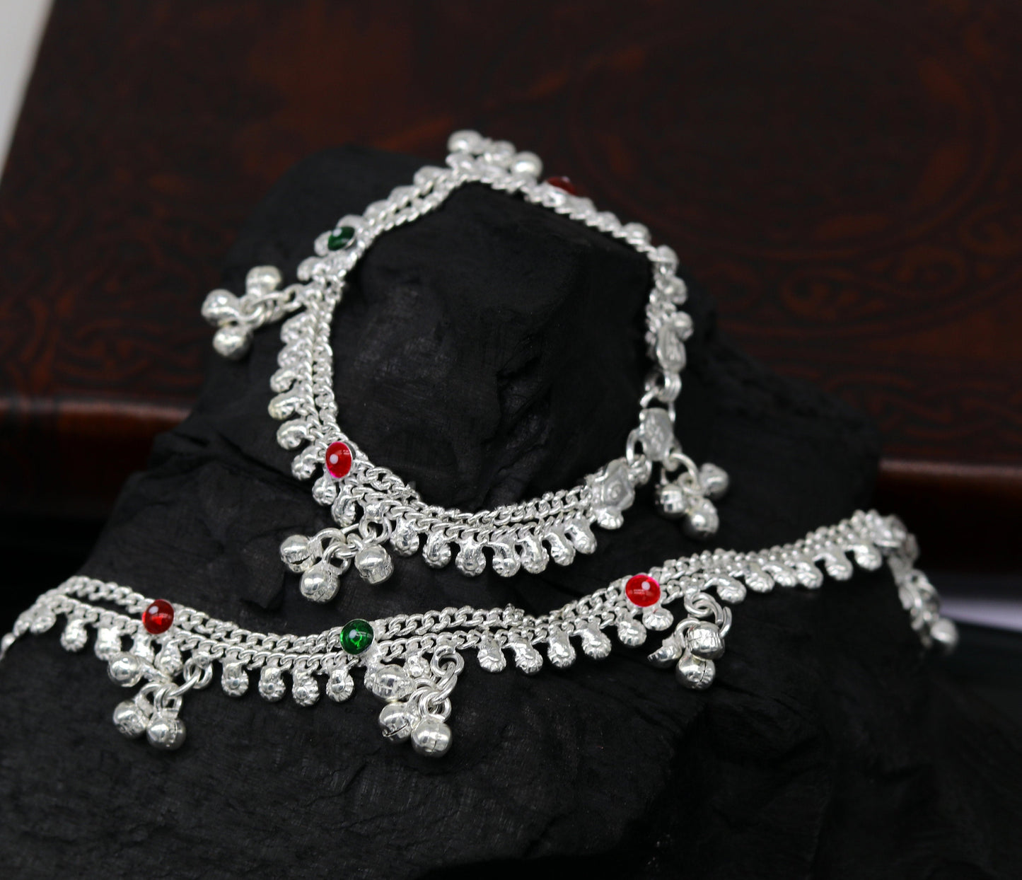 6" new unique fancy design baby anklets bracelet, double chain jingling belly ankle bracelet, unisex gifting kids fashion jewelry ank264 - TRIBAL ORNAMENTS