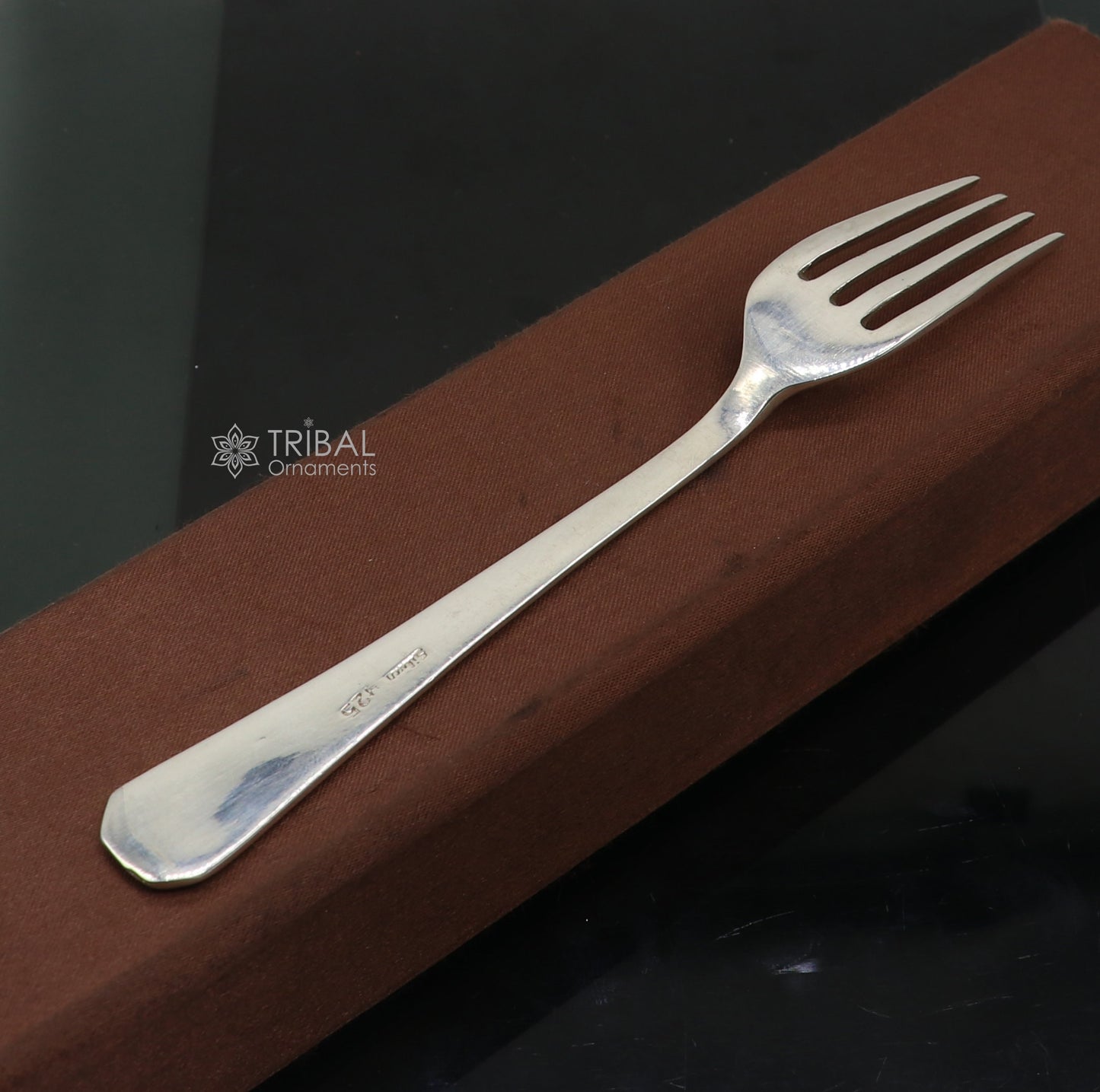 6-inch pure 925 sterling silver fork and spoon set by TRIBAL ORNAMENTS, luxury silver utensils for food serving or gifting.