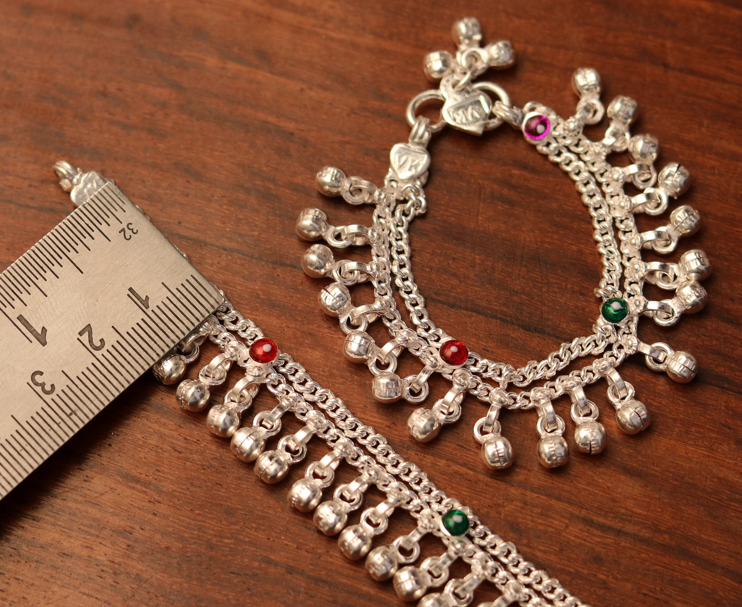 6" Sterling silver handmade fabulous charm baby kids anklets pair with fabulous noisy jingle bells, excellent baby foot bracelet ank165 - TRIBAL ORNAMENTS