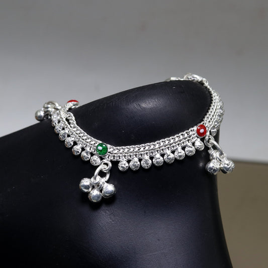 6" sterling silver handmade jingle bells baby kids ankle bracelet, noisy sound bells charm anklets jewelry belly dance gifting kids ank200 - TRIBAL ORNAMENTS