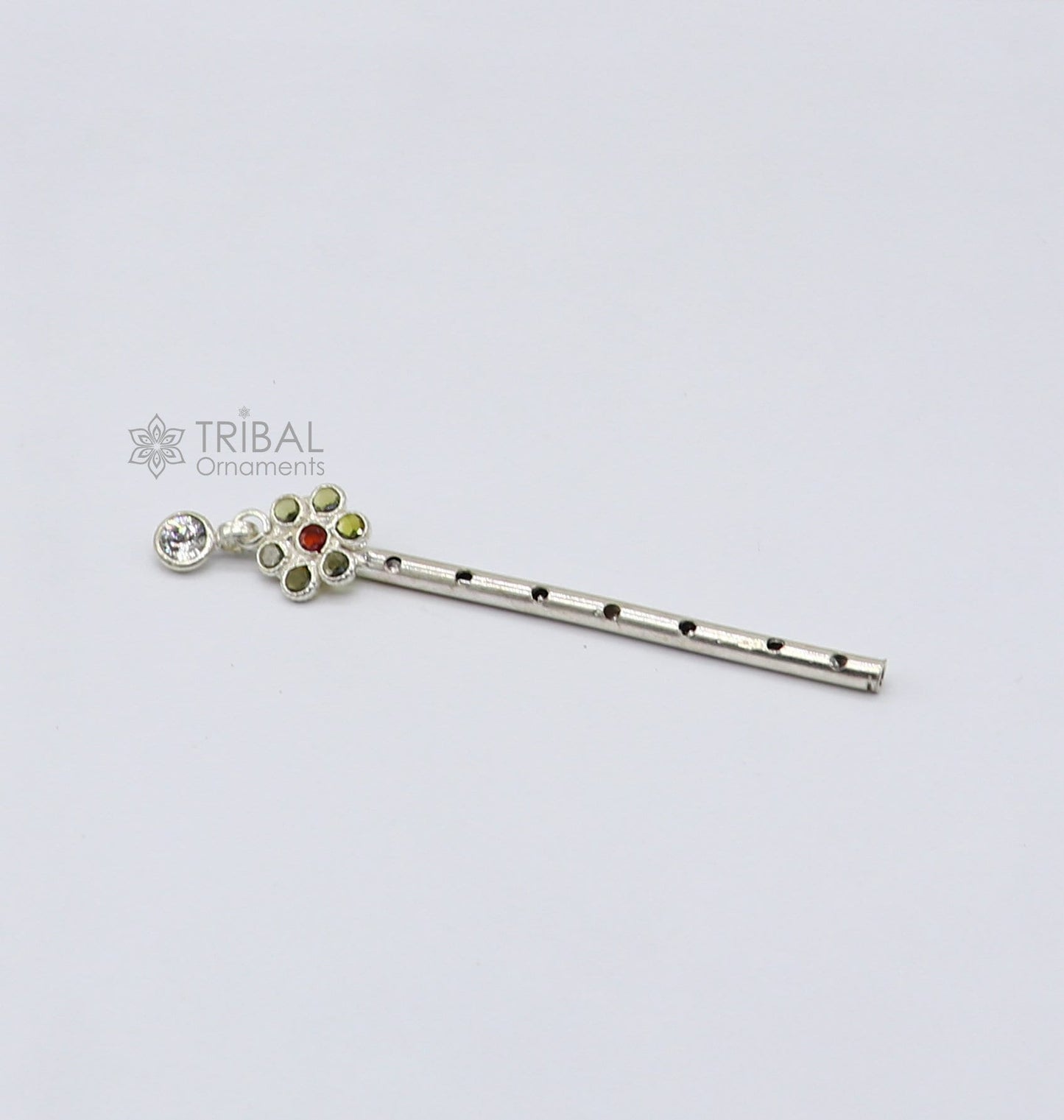 6cm long Flute divine 925 sterling silver handmade stone work design idol Krishna flute, silver bansuri, laddu Gopala flute su1256 - TRIBAL ORNAMENTS