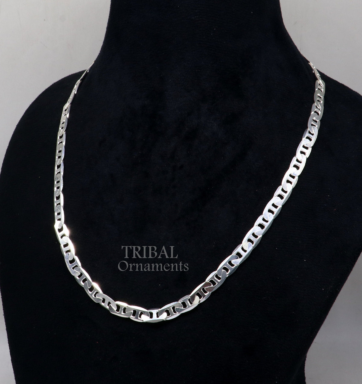6mm 20-inch solid sterling silver chain necklace with modern trendy design, unisex jewelry by Tribal Ornaments.