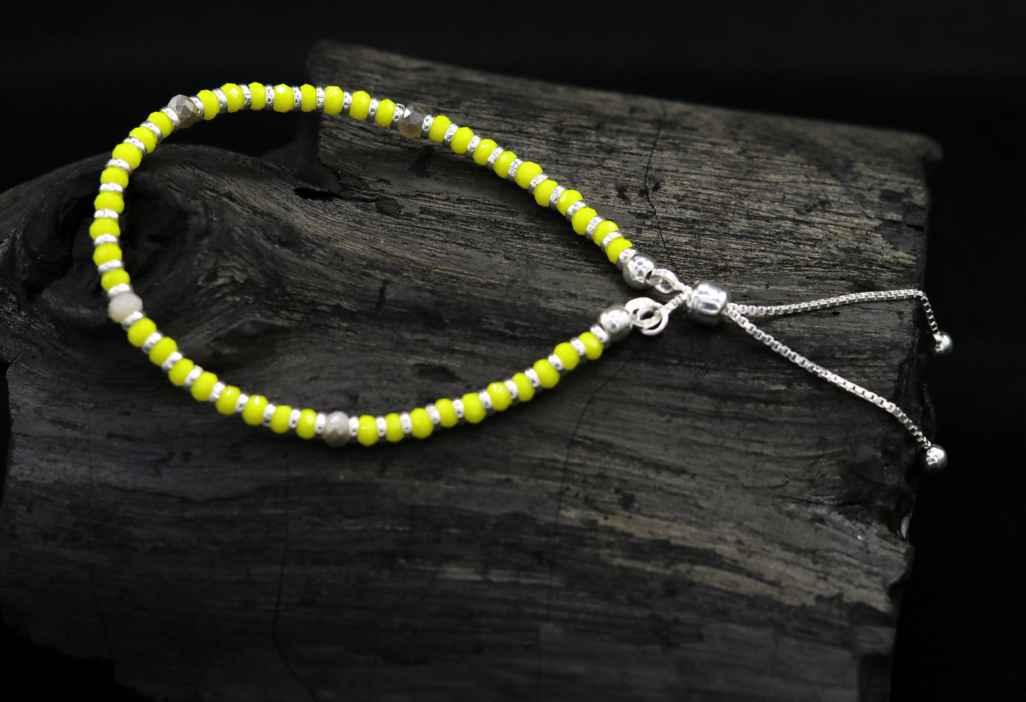 7" 925 sterling silver gorgeous silver and yellow beads adjustable bracelet, charm bracelet, customized bracelet girl's jewelry sbr164 - TRIBAL ORNAMENTS