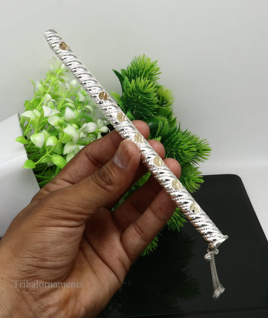 7" long handmade sterling silver stunning divine Lord Krishna flute, Amazing krishna gifting silver accessories, puja utensils su389 - TRIBAL ORNAMENTS