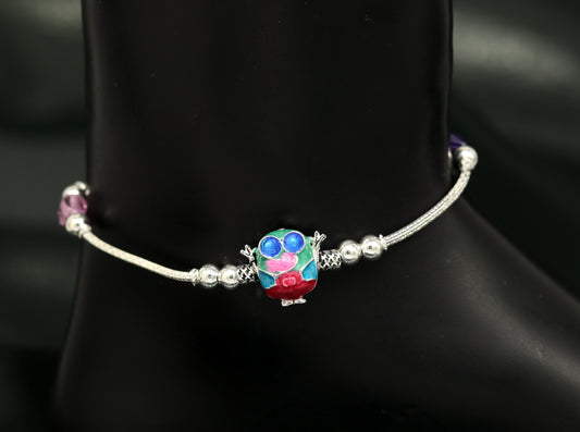 8.5" handmade solid silver customized design ankle bracelet, excellent personalized gifting kids girls anklets belly dance jewelry nank199 - TRIBAL ORNAMENTS