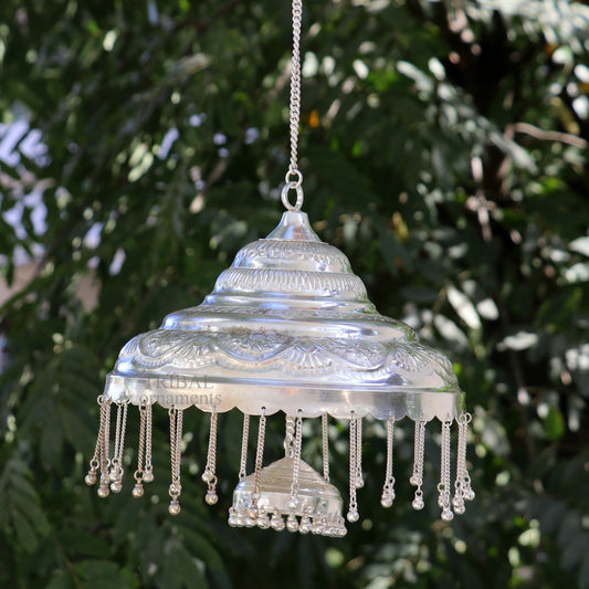 8" wide Vintage style sterling Silver double steps chattar or chhatra, silver umbrella temple article temple decorative utensils su666 - TRIBAL ORNAMENTS