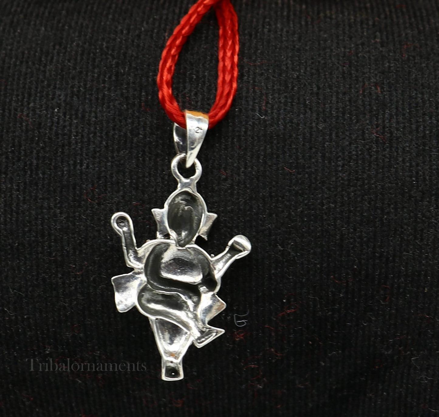 925 silver Ganesha pendant necklace by TRIBAL ORNAMENTS, featuring a dancing Ganesha design with intricate detailing.