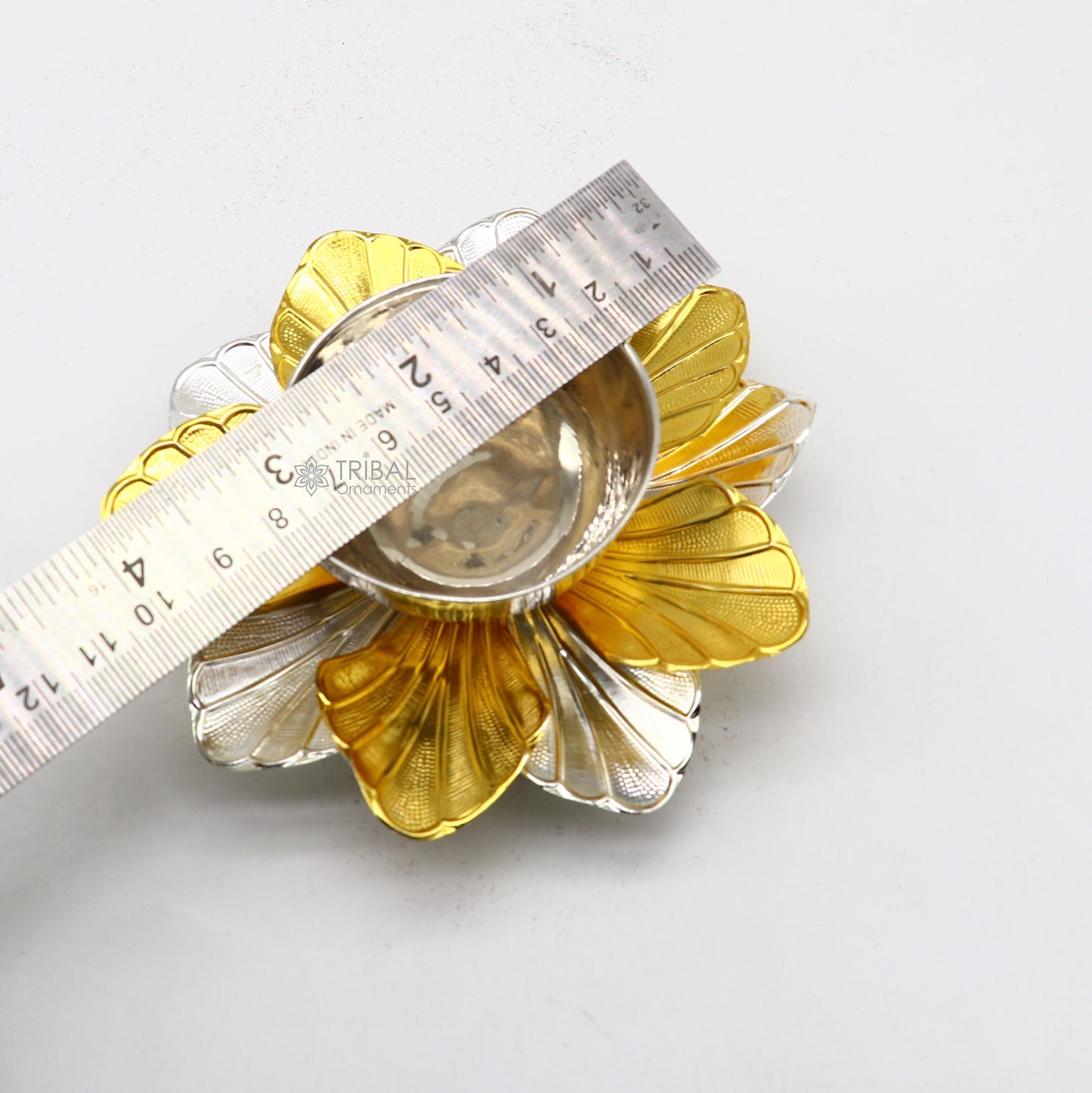 925 pure silver handmade unique flower design oil lamp, silver home temple utensils, silver diya, deepak, silver art decorative art su1200 - TRIBAL ORNAMENTS