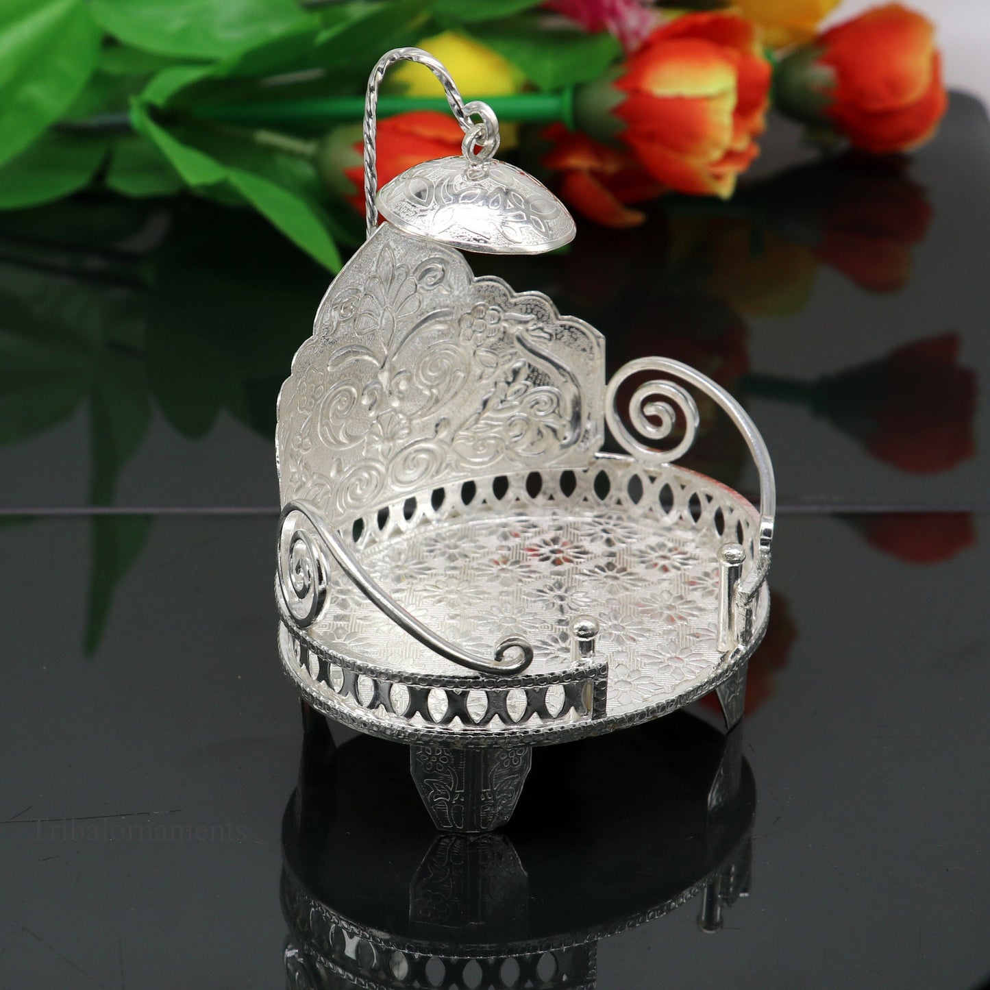 925 pure sterling silver Handmade Divine Singhasan, idol Silver throne, god statue's stand chair, temple art puja article india su486 - TRIBAL ORNAMENTS