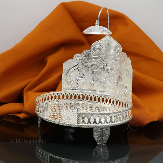 925 pure sterling silver vintage design Singhasan, idol Krishna, Ganesh throne, god statue's stand chair, temple puja article India su472 - TRIBAL ORNAMENTS