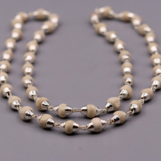 925 Silver handcrafted Basil rosary plant beads necklace chain tulsi mala use for Ayurveda for feel protected and focused from India ch18 - TRIBAL ORNAMENTS
