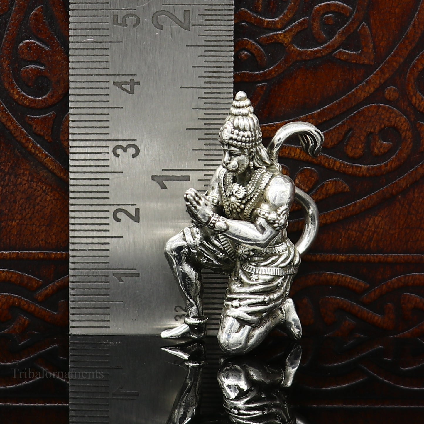 925 silver handmade Lord Hanuman statue, 1.5 inches tall, detailed sculpture for home temple puja or gifting, by TRIBAL ORNAMENTS