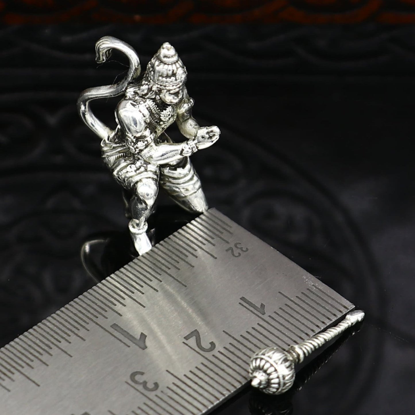 925 Silver Hanuman idol, small handmade Bajrangbali sculpture for puja, car dashboard decor, and home temple worship.