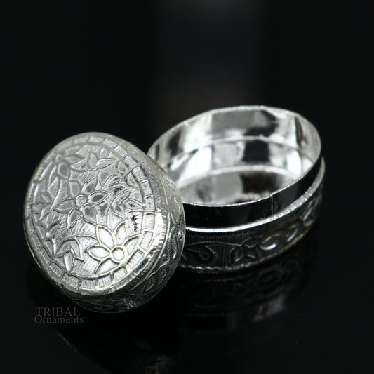 925 solid silver vintage oval shape brides gift kajal box, trinket box, sindur box, eyeliner box, silver utensils, best bridal gift stb341 - TRIBAL ORNAMENTS