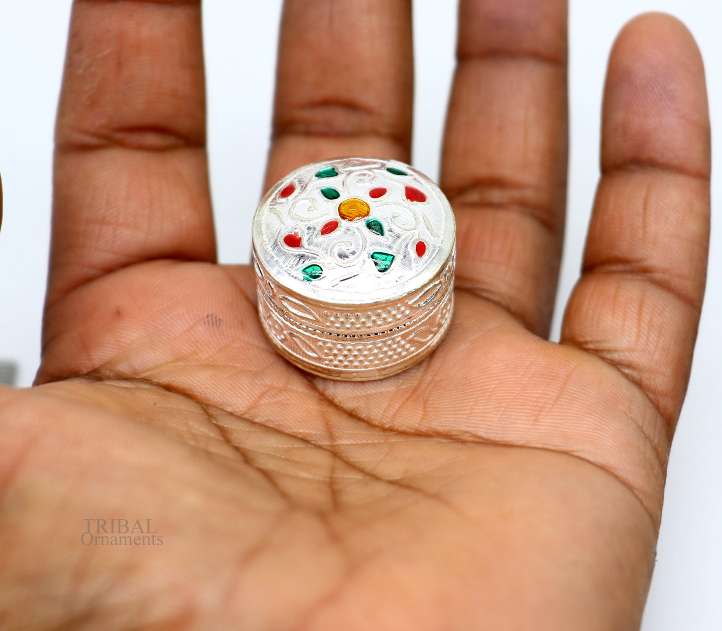 925 solid silver vintage style brides gift kajal box, trinket box, sindur box, eyeliner box, silver utensils, best bridal gift stb339 - TRIBAL ORNAMENTS